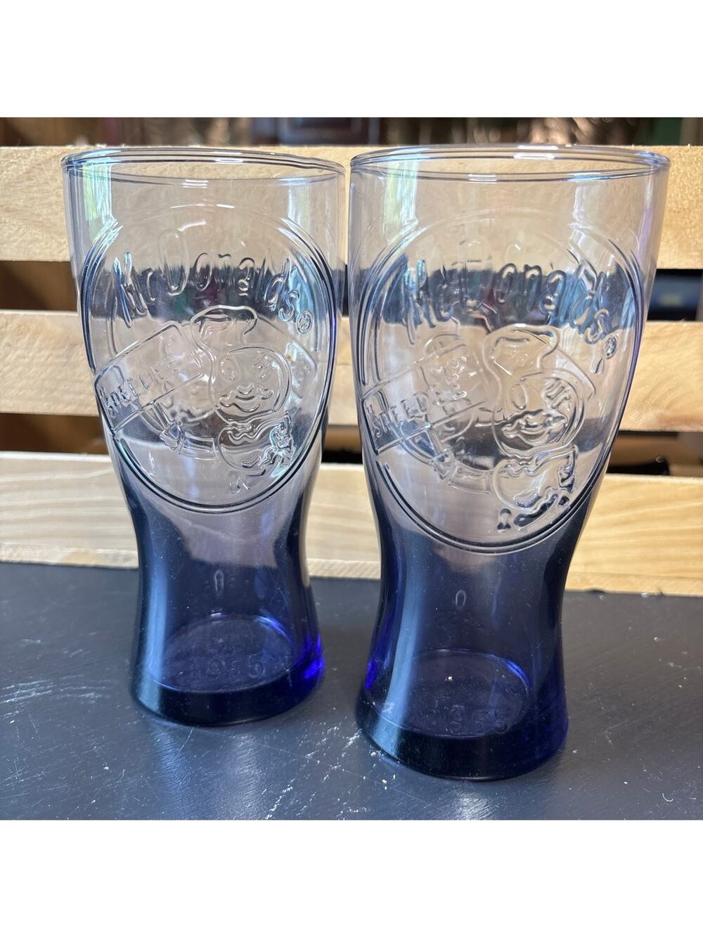 Lot Of 2 Vintage McDonald's Coca Cola Glasses Purple Speedee 1955 Coke